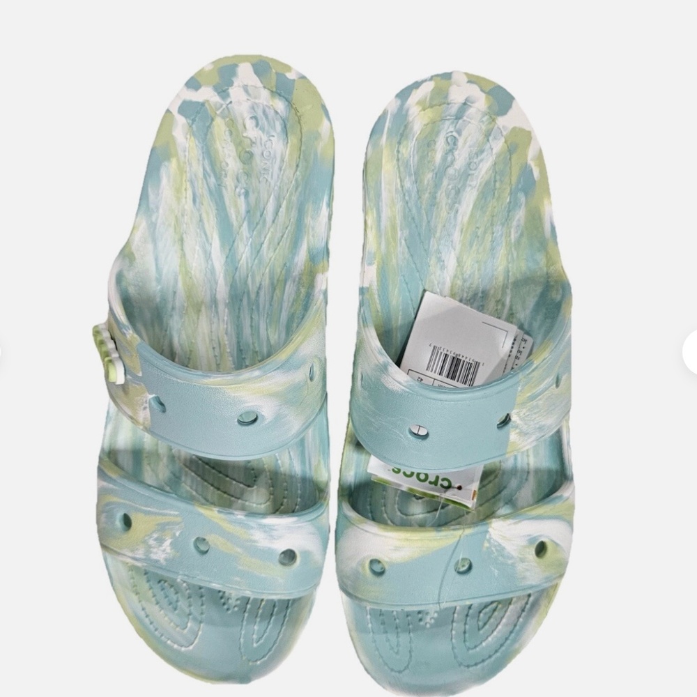 Crocs Classic Two‎ Strap Slide Shoes Mens Size 11 Green Tie Dye Comfort Sandals
